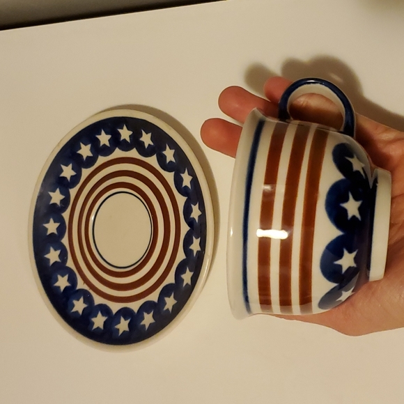 Polish Pottery Americana Stars And Stripes Teacup and Saucer - Picture 3 of 7